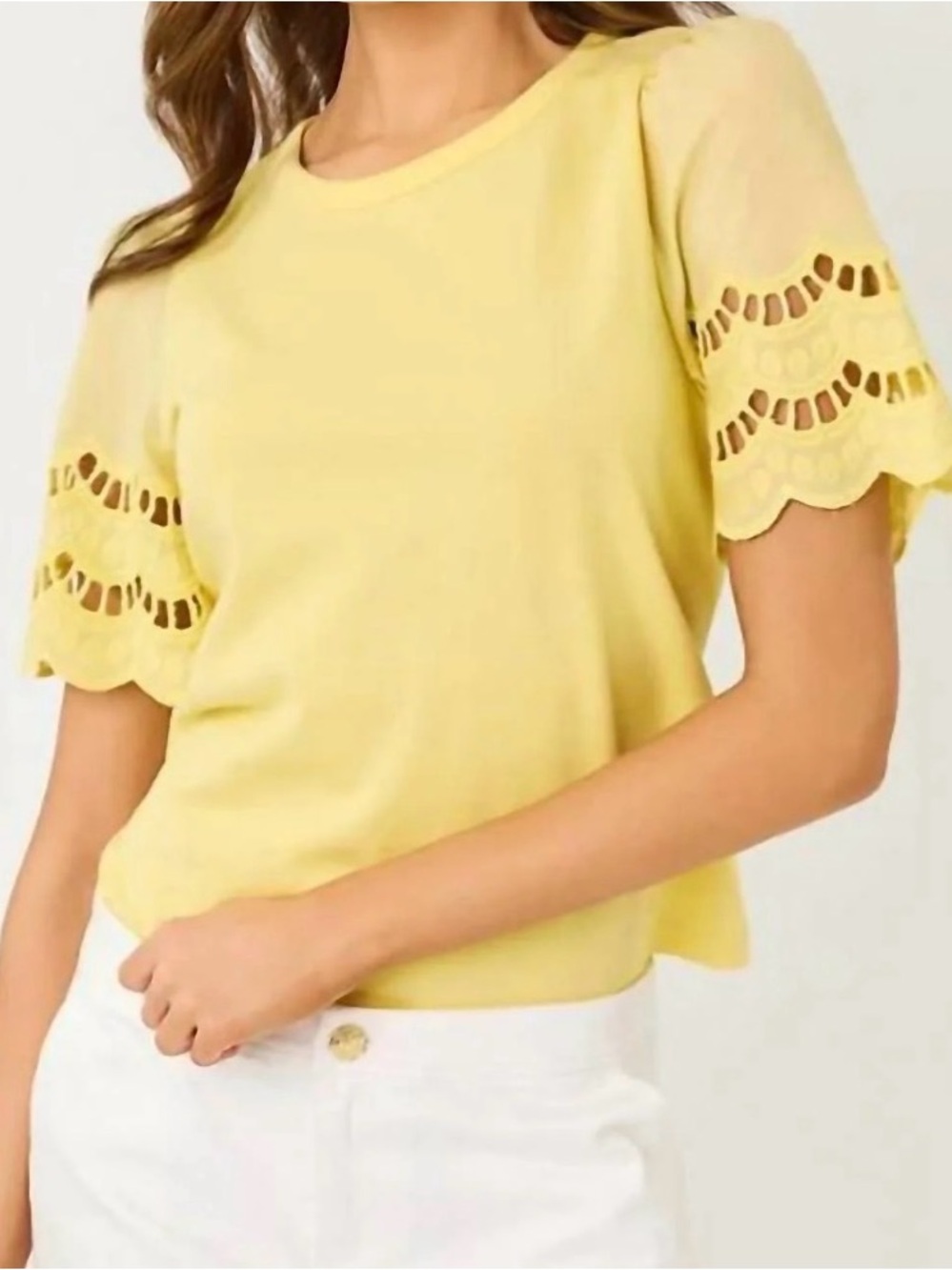 Lilly Pulitzer Sebene Knit Top XL Finch Yellow NWT Eyelet Puff Sleeve
